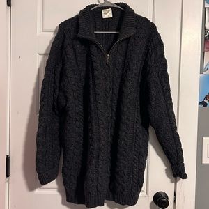 KILRONAN Gray Irish 100% Merino Wool Quarter Zip Knit Sweater | XL